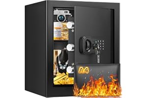 GHJGAGE 1.8 Cu ft Home Safe Fireproof Waterproof, Digital Home Security Safe Box with Programmable Keypad and Spare Keys, Fireproof Safe with Fireproof Document Bag, Metal Lock Box for Money Medicine Valuable