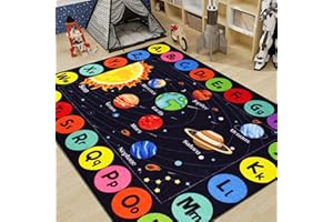 AKASISRUG Outer Space Kids Rug Carpet for Playroom, ABC Educational Learning Area Rug, Non-Slip Solar System Road Play Play Rug for Kids Bedrooms, Classroom, Nursery Room Decor (Black, 59X39.4 INCH)