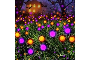 Albelt Halloween Decorations Outdoor, 6 Pack Solar Firefly Lights Outdoor, 48 LED Solar Halloween Lights, Waterproof Swaying Garden Light (Sway by Wind) for Outside Pathway Decor (Orange and Purple)