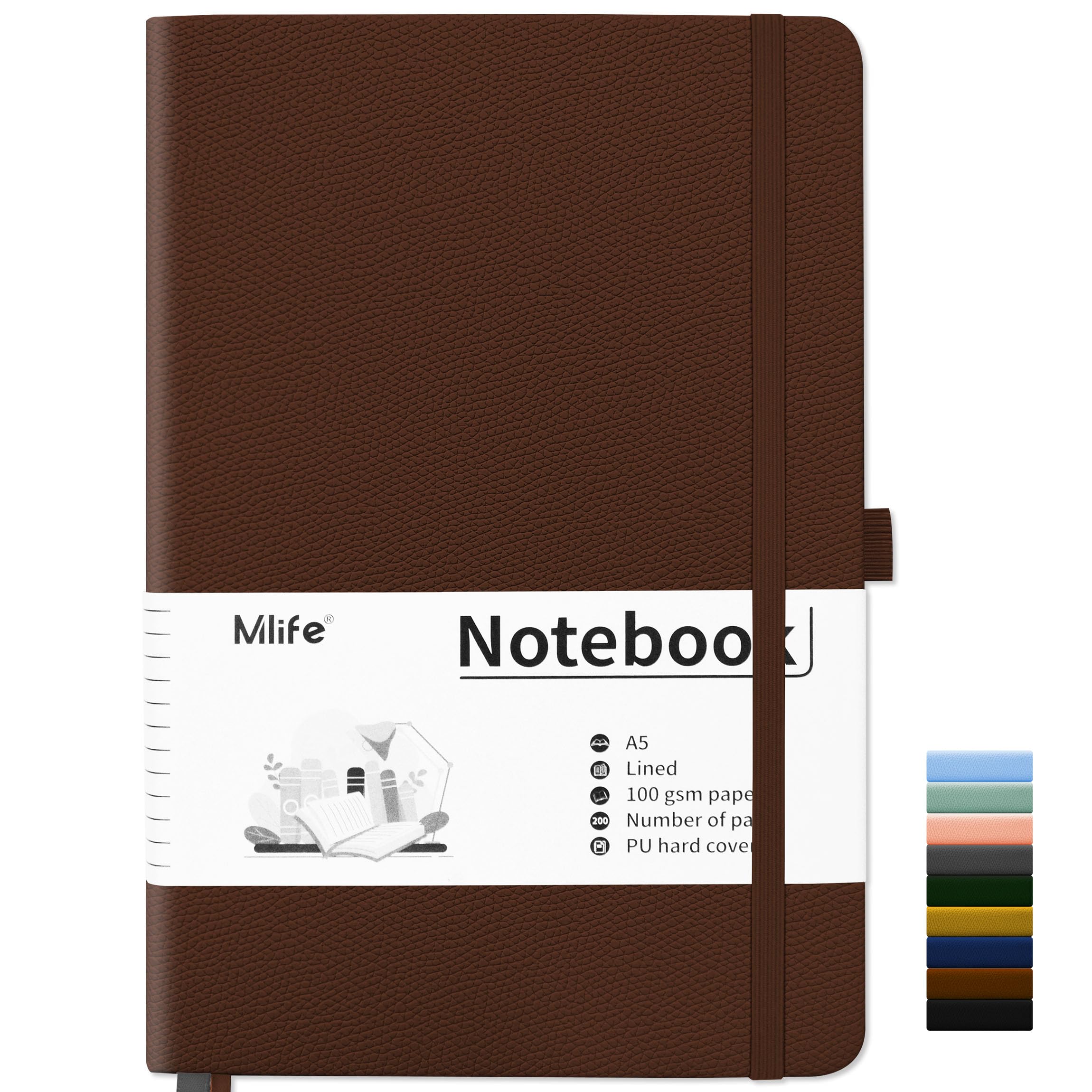 Mlife A5 Notebook-Lined Journal Notebooks with 200 Pages,100 Gsm Thick Paper,PU Hard Cover Notepad with Inside Pocket for Writing,Notepad,Journals for Women Men School Office-Brown