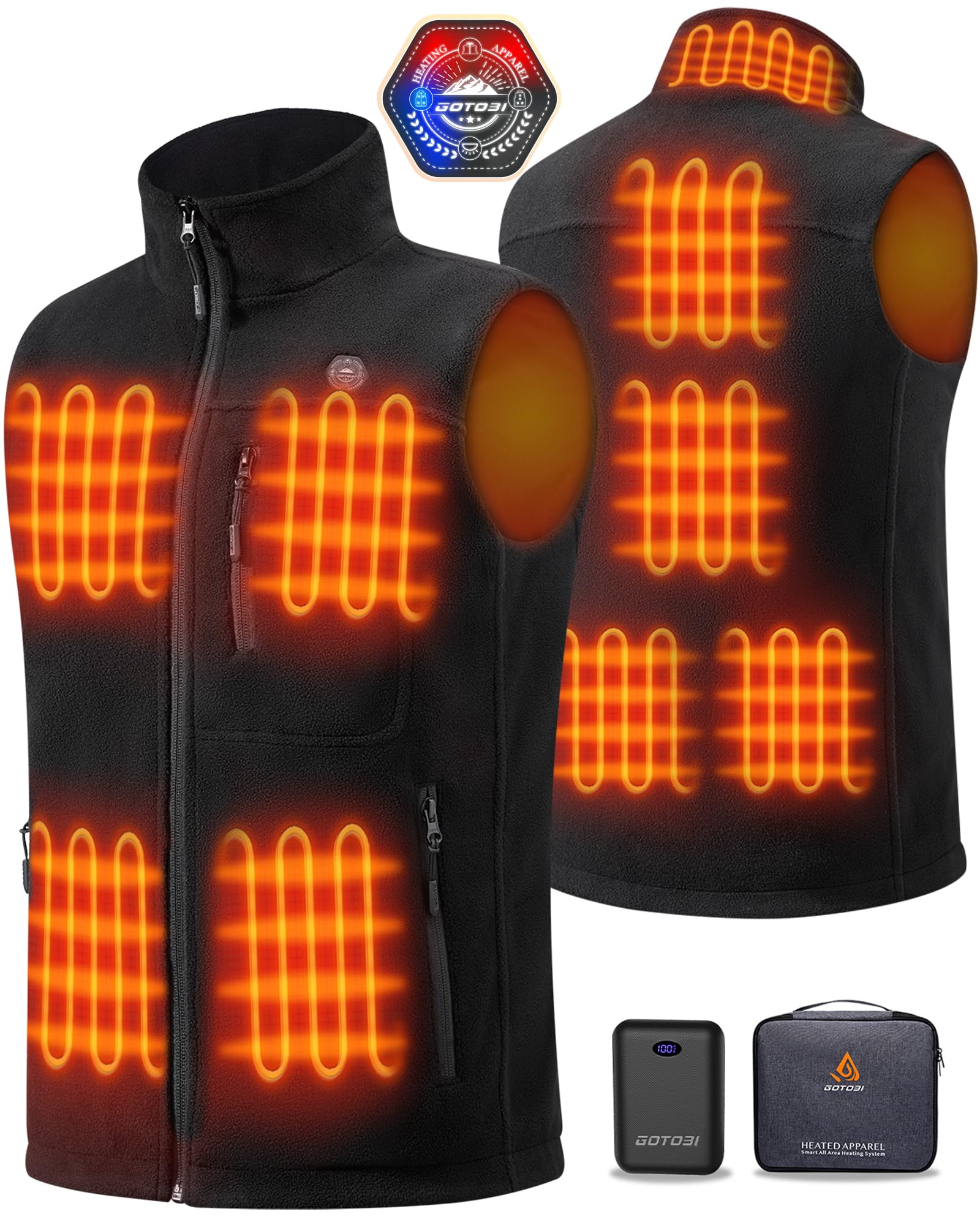 Photo 1 of GOTOBI Fleece Heated Vest for Men with 16000mAh 7.4V Battery, Ergonomics Heating System, 9 Heating Zones Men's Heated Vest For Outdoor Camping Skiing