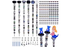 AIPRIDY 158 Pcs DIY Fairy Wand Garden Stakes Kit,Multiple Color Scheme European Beads Crystal Diamond Tops and 12 or 10 Inch Threaded Rods,Stainless Steel Stakes with Diamond Toppe (Black)