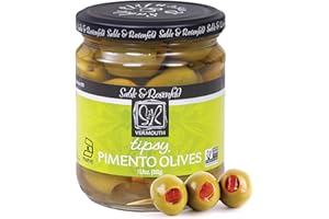 Sable & Rosenfeld Vermouth Tipsy Pimento Olives for Martinis 10.6 oz Jar (Pack of 1), Spanish Colossal Olives, Kosher, Non-GMO, Gluten-Free Cocktail Garnish