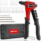 WETOLS Pop Rivet Gun Kit with 200 Blind Rivets,Upgraded Pop Rivet Tool Kit | Manual Single Hand Riveter with 4 Tool-Free Interchangeable Rivet Heads, 4 Drill Bits and Sturdy BMC Carrying Case