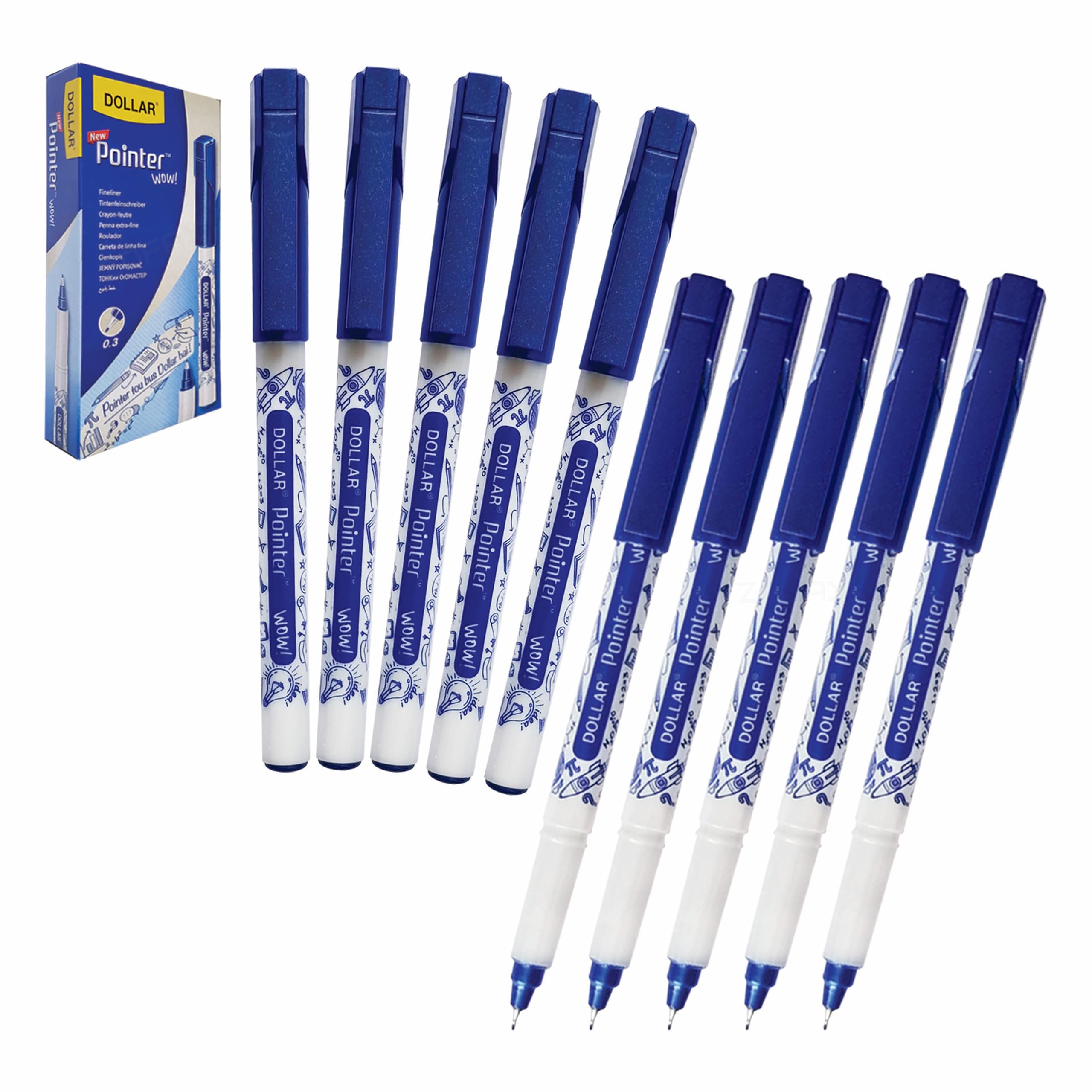 Fineliner Pens, BLUE, Ultra Fine Felt Point (0.3mm), Pack of 10, VAI-WOW Artist Fine Line Pens, Drawing Sketching Writing, iVAIDEX