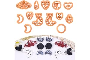 Puocaon Mystic Boho Clay Cutters - 13 Pcs Clay Cutters for Polymer Clay Earrings, Planchette Clay Cutters for Earrings, Eyeball Cats Moth Clay Earring Cutters, Potion Bottle Polymer Clay Cutters