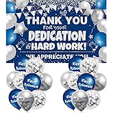 We Appreciate You Decorations Blue Silver Thank You Banner with 18pcs Balloons Thank You Backdrop for Teacher Employee Staff Doctors Nurse Poaster Volunteer Appreciation Week Party Decor