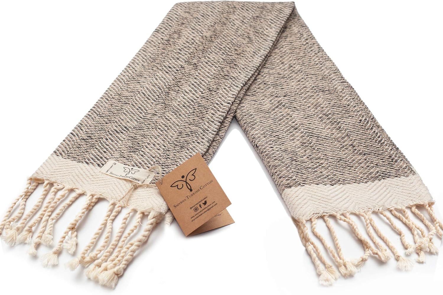 Smyrna Original Turkish Hand Towels Herringbone Series Set of 2 | 100% Cotton, 16 x 40 Inches | Decorative Bathroom Peshtemal Towel for Hand, Face, Hair, Gym, Yoga, Tea, Kitchen and Bath (Beige): Kitchen & Dining