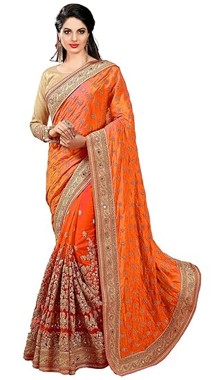 Women's Brocade Silk Saree With Blouse Piece