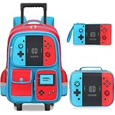TILYTADLY Kids Rolling Backpack for Boys - 3PCS Gamer Boys Rolling Backpack with Lunch Box Set, Wheeled Travel Bookbag for Elementary Middle School, Lightweight Roller School Bag