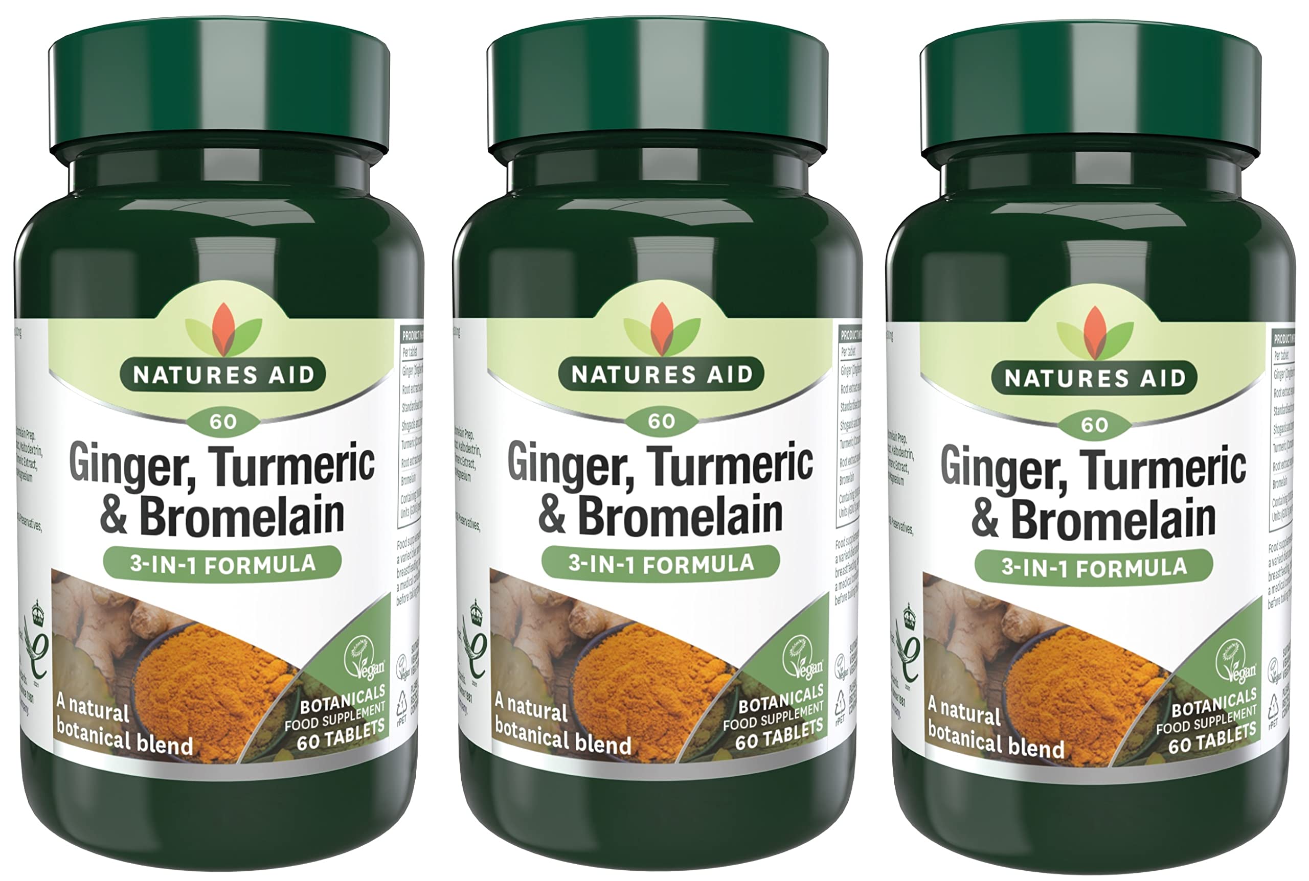 Natures Aid Ginger, Turmeric & Bromelain 60 Tabs (Pack of 3)