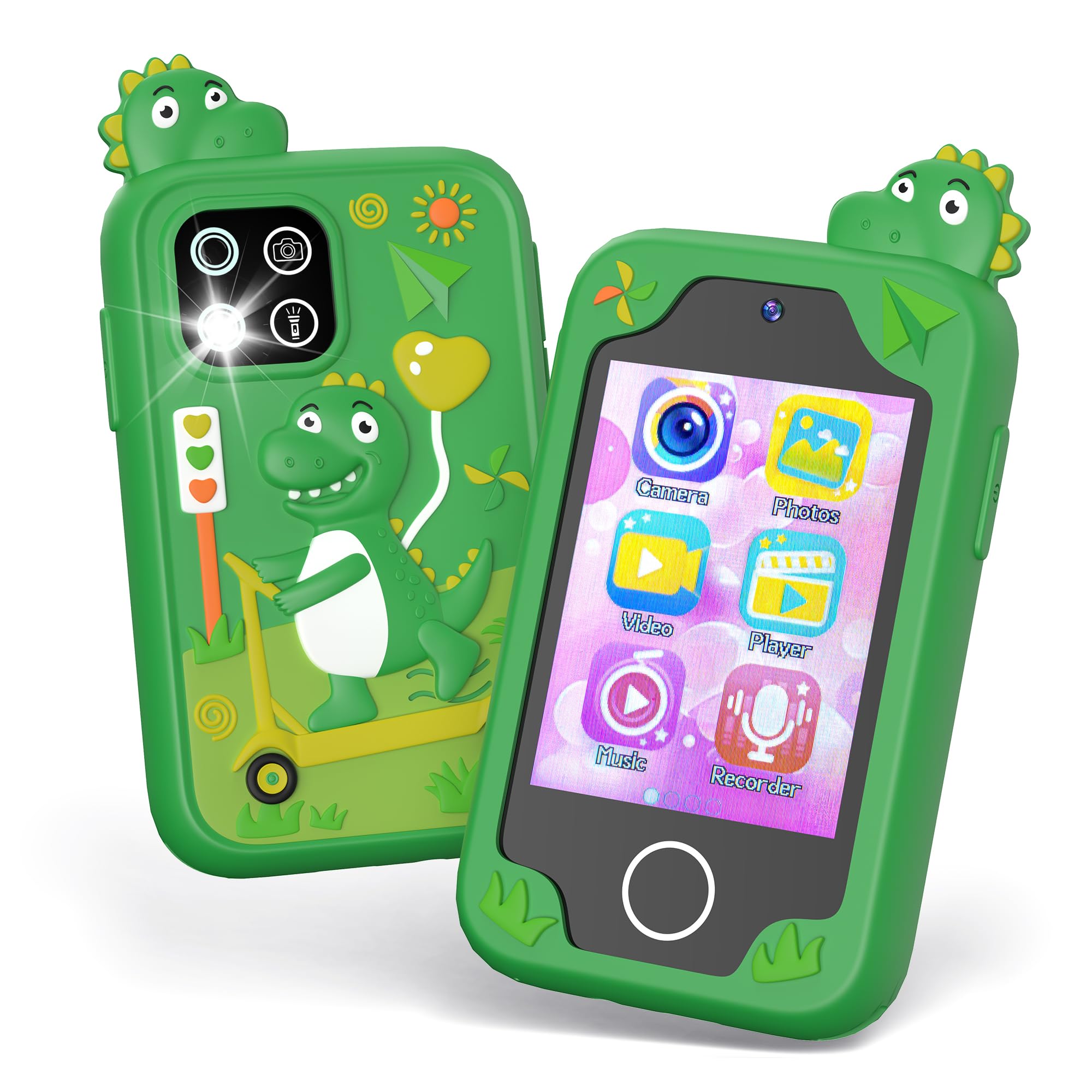 Kids Phone Toy for Boys Girls Age 3-10, 2.8”Touchscreen Phone Toy Gifts with Dual Camera, Learning Games, Music Player and 32GB Card (Green)