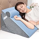 Bed Wedge Pillow for Sleeping, 3PCS Wedge Pillow Set for After Surgery, Adjustable 7 &12 inch Pillow Wedges for Acid Reflux Relief, Back Pain Relief, Sleep Apnea, Sitting Up, Headboard(Blue/Grey)