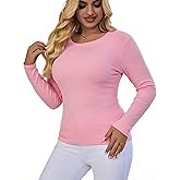 ACANI Ribbed Long Sleeve Shirts Underscrub Scoop-Neck Basic Cute Going Out Trendy Tops