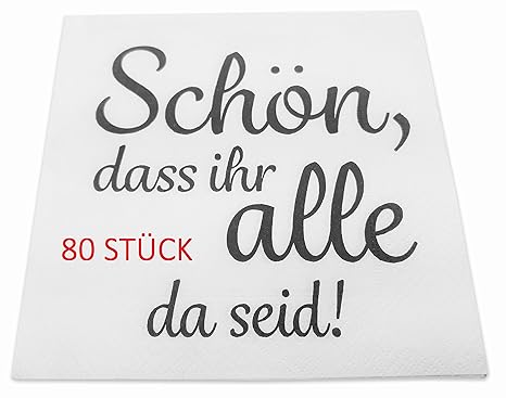 khevga 80 Stück Servietten Hochzeit Taufe weiß Schön, DASS Ihr alle da seid (80)
