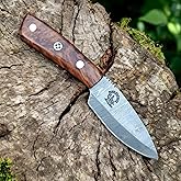 Handmade Damascus Hunting Knife with Sheath - Fixed Blade Knife for Men - ROSE Wood HandleWith Leather Sheath - Bushcraft Knives, Camping Knife Survival BWK-J345