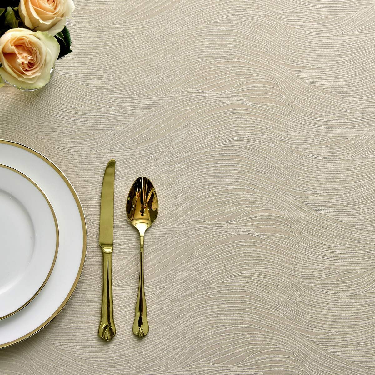 maxmill Square Table Cloth Swirl Pattern Spillproof Wrinkle Resistant Oil Proof Heavy Weight Soft Tablecloth for Kitchen Dinning Tabletop Outdoor Picnic Square 52 x 52 Inch Beige: Home & Kitchen