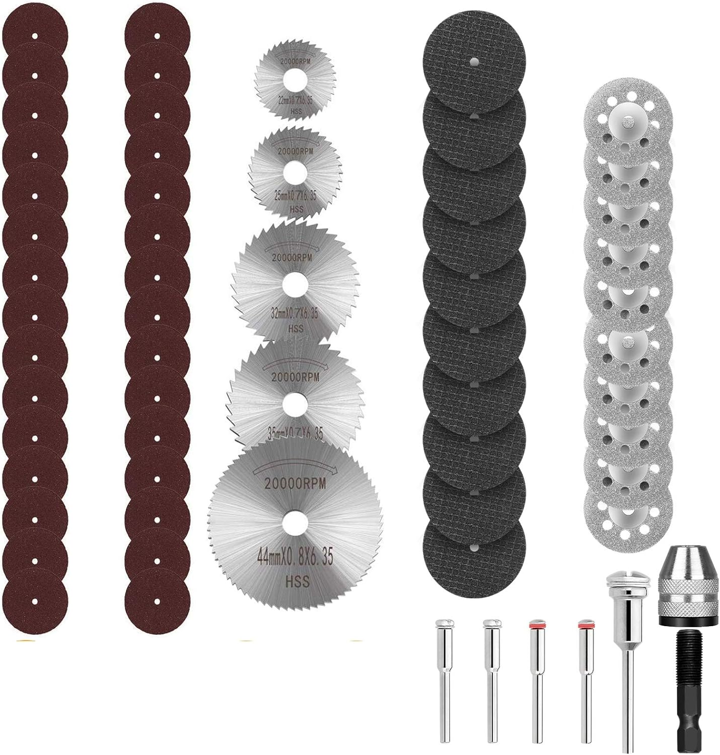 62Pcs Cutting Wheel Set for Rotary Tool, Resin Cut Off Wheels, Mini HSS Saw Blades, Resin Cut Off Disc, 545 Diamond Cutting Wheel, Cutter Kit with Mandrels for Wood Glass Plastic Stone Metal