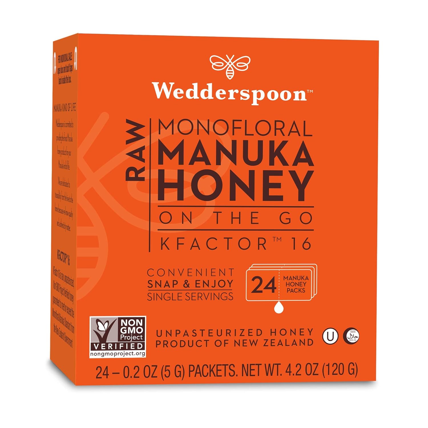 Amazon Com Wedderspoon On The Go Raw Premium Manuka Honey Kfactor 16 Unpasteurized Genuine New Zealand Honey Multi Functional Non Gmo Superfood 4 2 Ounce 24 Count Grocery Gourmet Food