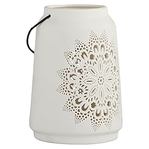 Stone & Beam Modern Farmhouse Die Cut Lantern, 7"H, White