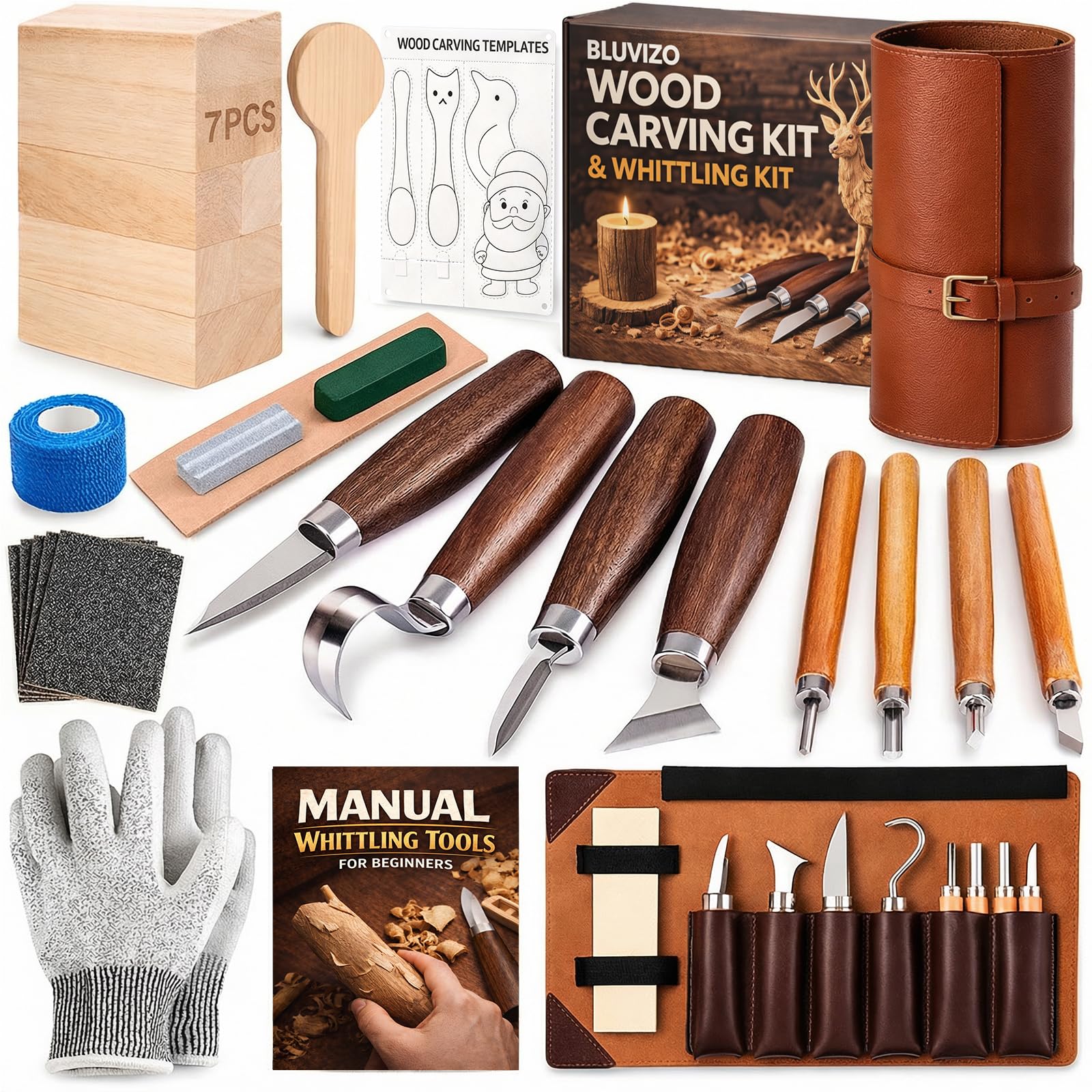 Photo 1 of Wood Carving Kit Whittling Kit: Deluxe Wood Carving Tools Knife Set with Leather Case - Woodworking Hobby Kit for Beginners Adults Kids - DIY Art Craft Gift for Men Teens