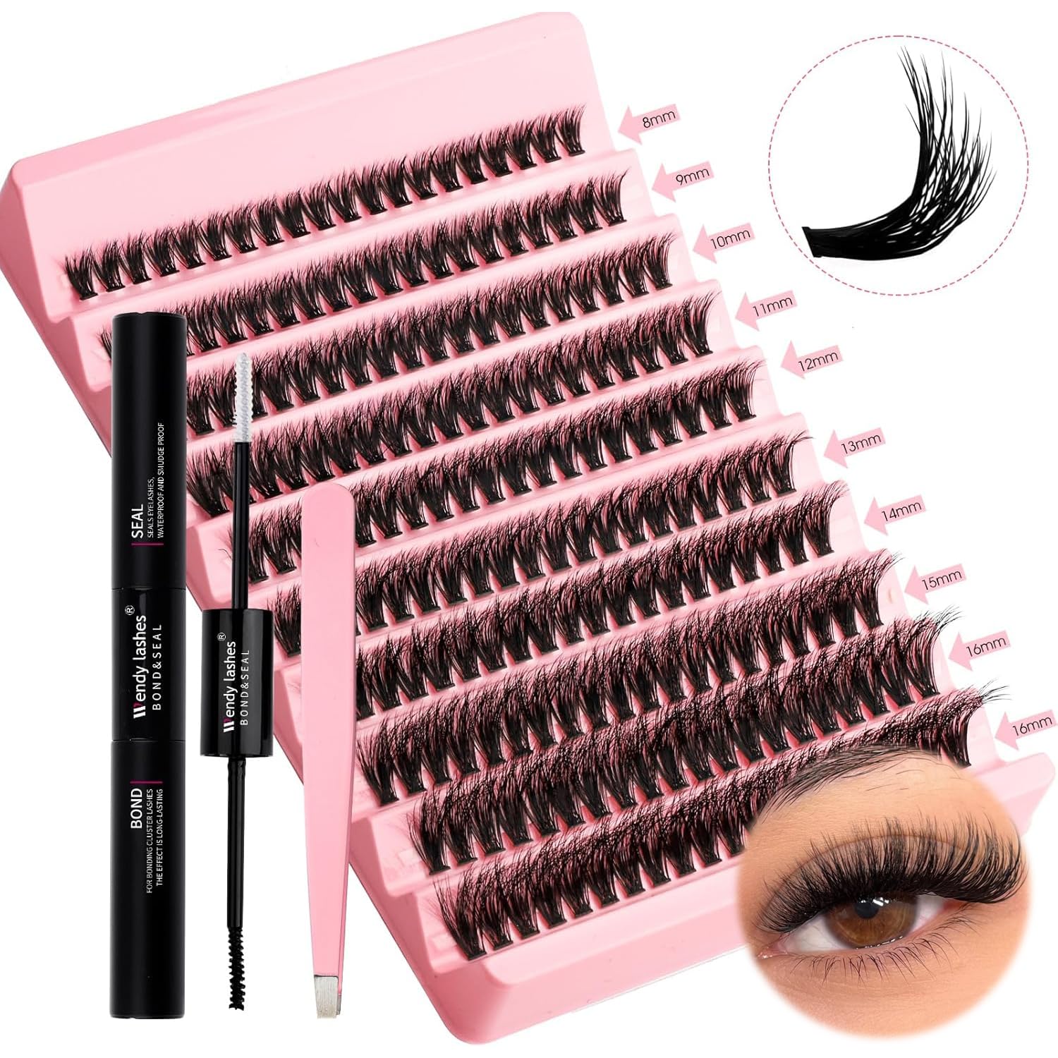 Cluster Lashes Kit 200PCS Lash Clusters 3D Effect 0.07 50D 8-16mm Mixed Cluster Individual Lashes with Lash Bond and Seal Lash Applicator DIY Lash Extensions at Home โ image 1