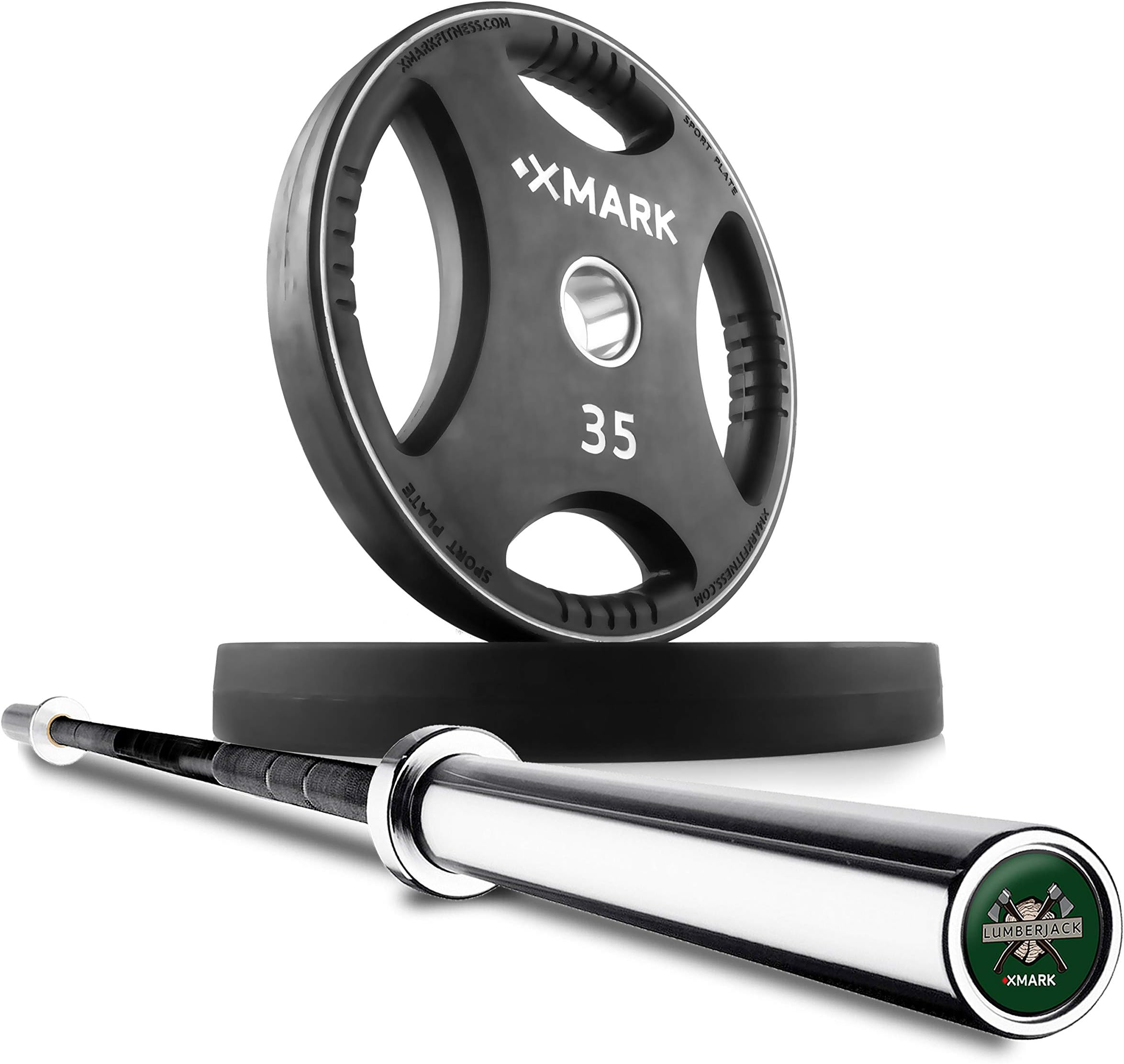 XMark Olympic Weight Set, Sport Olympic Weight Plate Sets with a Lumberjack 7' Olympic Bar