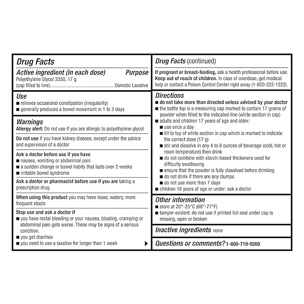 GOODSENSE POLYETHYLENE GLYCOL 3350 POWDER FOR SOLUTION, OSMOTIC LAXATIVE, SOFTENS STOOL, RELIEVES OCCASIONAL CONSTIPATION, 26.9 OUNCE