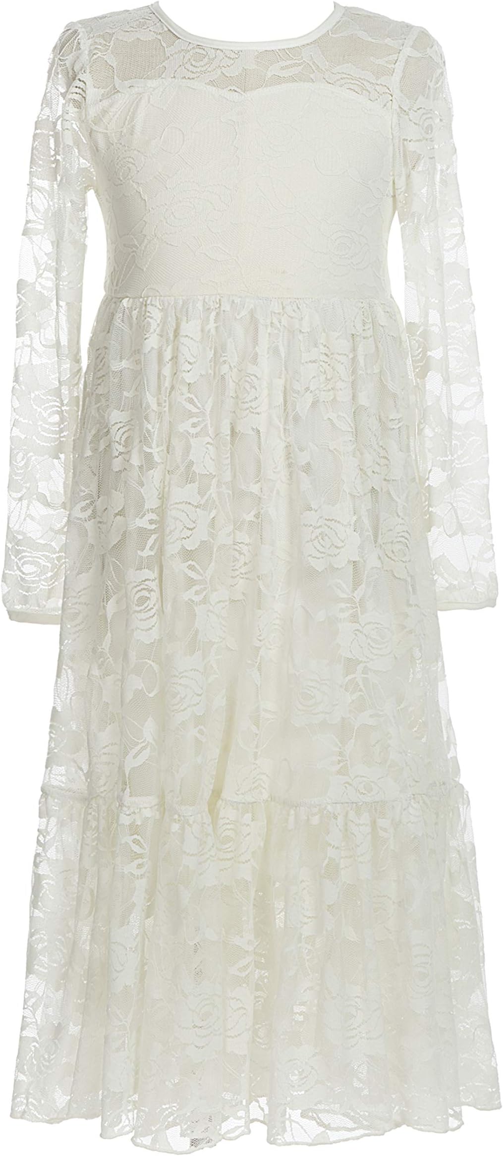 Flower Girl Long Lace Dress, First Communion Princess Birthday Outfit 0-12 Years