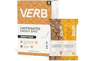 Verb Caffeinated Energy Bars Variety Pack - 2 Delicious Flavors (26g, Pack of 16) 110-Calorie Delicious Low Sugar Energy Bar, Vegan & Gluten Free On-the Go Snack with 80mg Green Tea Caffeine