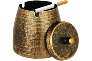 OILP Small Retro Odorless Ashtray with Lid for Cigarettes Outdoor Rainproof,Metal Decorative Ashtray for Patio Outside Home Indoors Table Decor,Copper
