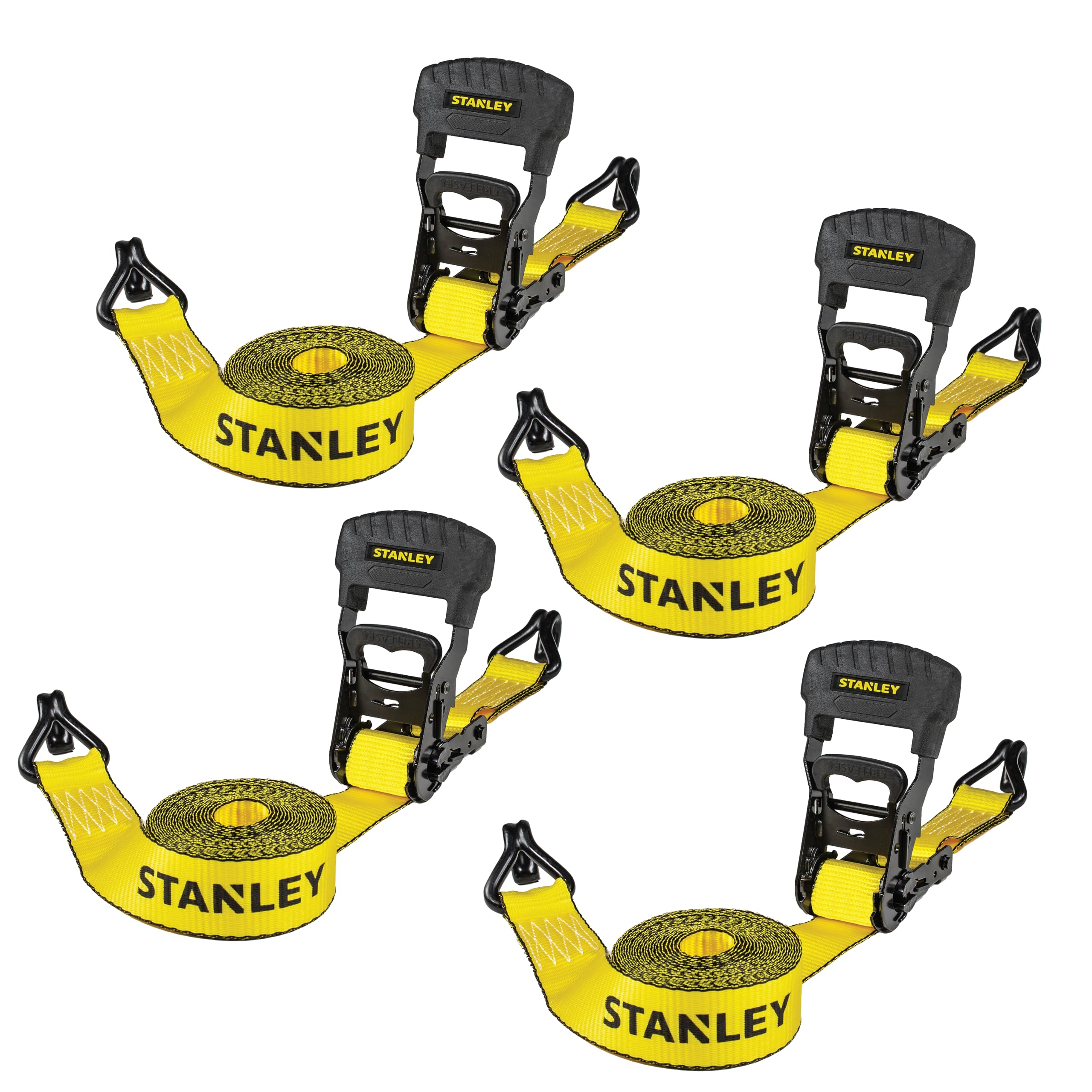 STANLEY S10074 1.5" x 16' Ratchet Tie Down Straps - Heavy Cargo Hauling (3,300 lbs Break Strength) 4 Pack