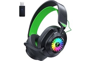 Vakedy HW10 Wireless Gaming Headset for PS5, PC, PS4, 2.4GHz Low-Latency USB Dongle & Bluetooth Dual Mode Gaming Headphones with Noise Canceling Mic, RGB Lights, 50H Battery (Black/Green)