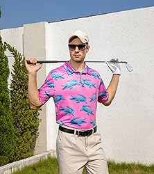 uideazone Funny Golf Shirts for Mens Hawaiian Pink
