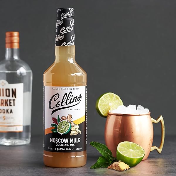 COLLINS MOSCOW MULE MIX | MADE WITH LIME JUICE AND REAL SUGAR WITH NATURAL FLAVORS | CLASSIC COCKTAIL RECIPE INGREDIENT, 32 FL OZ