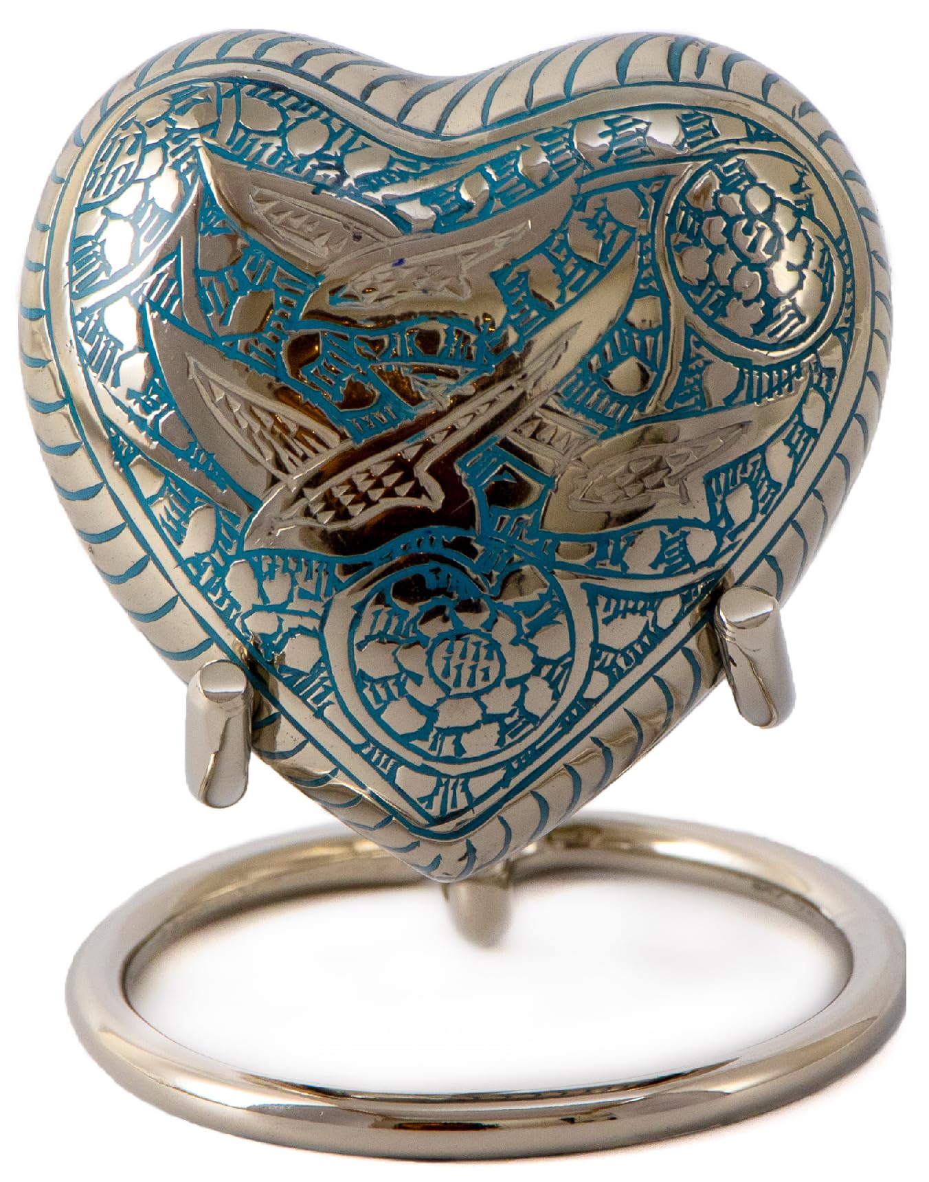 Royal Rapture Urn for Ashes Funeral Memorial Cremation Keepsake Love Urns Decorative Brass Heart with Stand (Green Bird, 3") RHM03-15 โ image 1