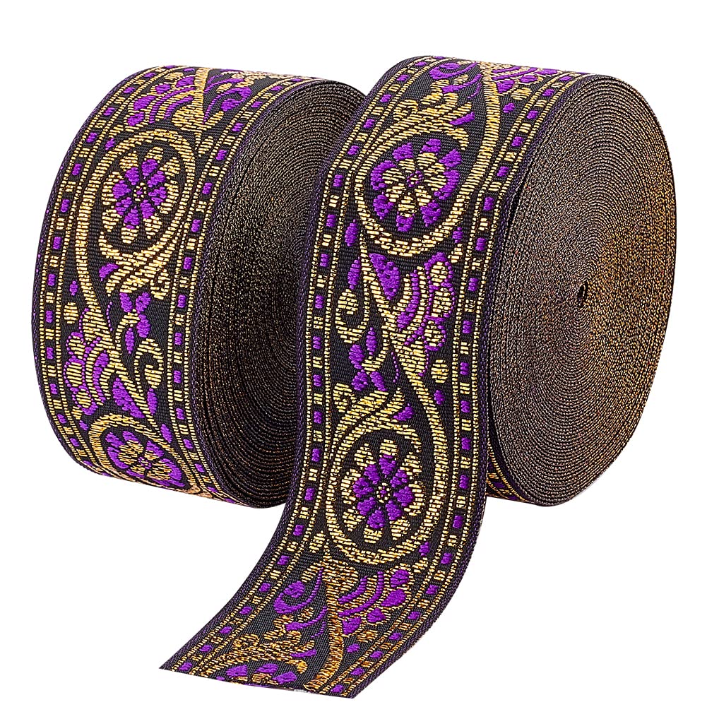 PH PandaHall 1.3 Inch Jacquard Ribbon 7.6 Yards /7m Vintage Woven Trim Floral Ribbon Fabric Trim Fringe for Sewing Garment Crafting Home Decor Wedding Bag Straps Accessories Embellishment, Blue Violet