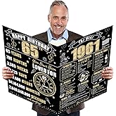 Turypaty Large 65th Birthday Card With Envelope for Boys Girls, 1961 Black Gold Happy 65th Birthday Giant Guest Signature Book Gifts, Big Vintage 1961 65 Greeting Card Decoration Party Supplies