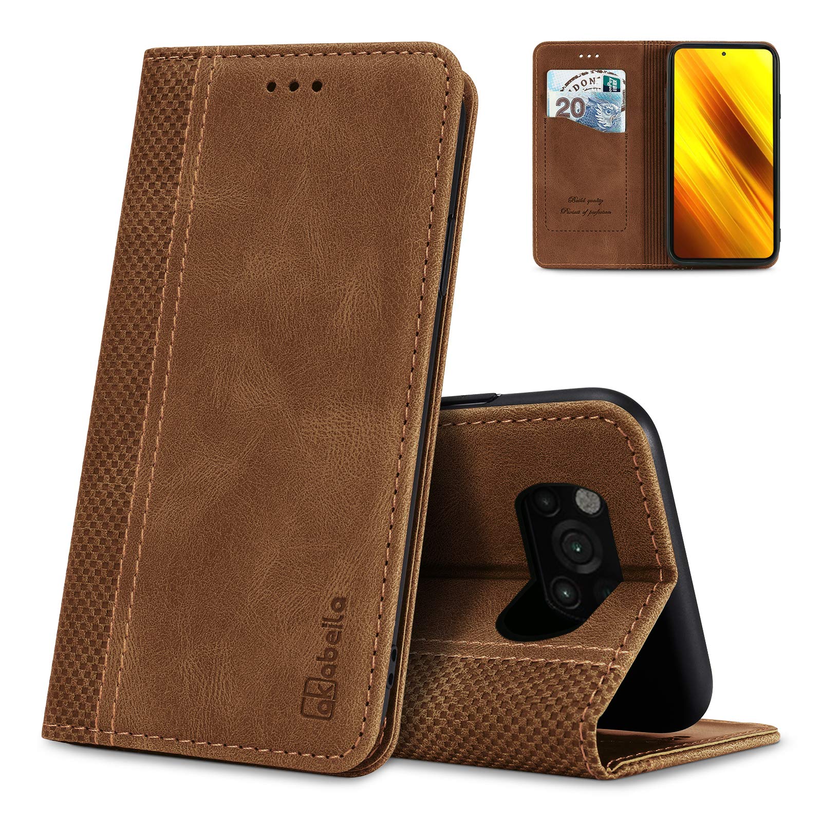 AKABEILA Case for Xiaomi Poco X3 NFC Case PU Leather Flip Wallet Case Xiaomi Poco X3 Pro with Magnetic Closure Kickstand Card Slots Xiaomi Poco X3 NFC/Poco X3 Phone Case Cover Shockproof Light Brown — image 1