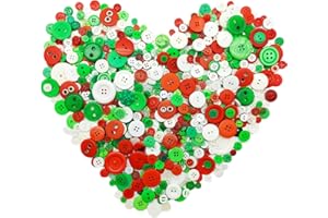 QOVYDX 600-700Pcs Christmas Craft Buttons Mixed Red Green White Button for Crafts Assorted Sizes Button Green Red White in Bulk