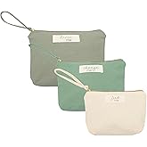 Pearhead Baby Diaper Bag Organizing Pouch Set – Feed Me, Change Me, Dress Me – Zip Pouches Made From Recycled Cotton, Gender Neutral Diaper Bag Accessories and Baby Essentials Organizer - Set of 3