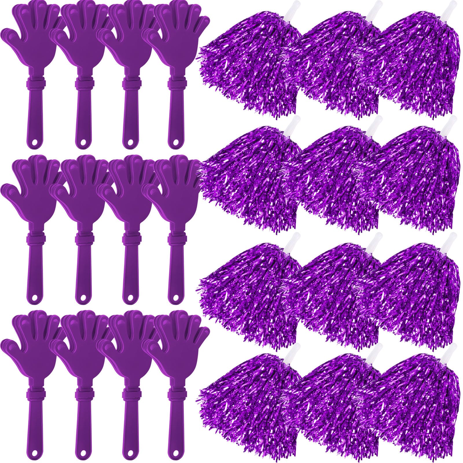 Photo 1 of 24 Pcs Cheerleading Pom Poms and Hand Clappers Noisemakers Set for Team Spirit Items Sporting Events Football Baseball Cheering Essentials Party Favors Dance?Purple?