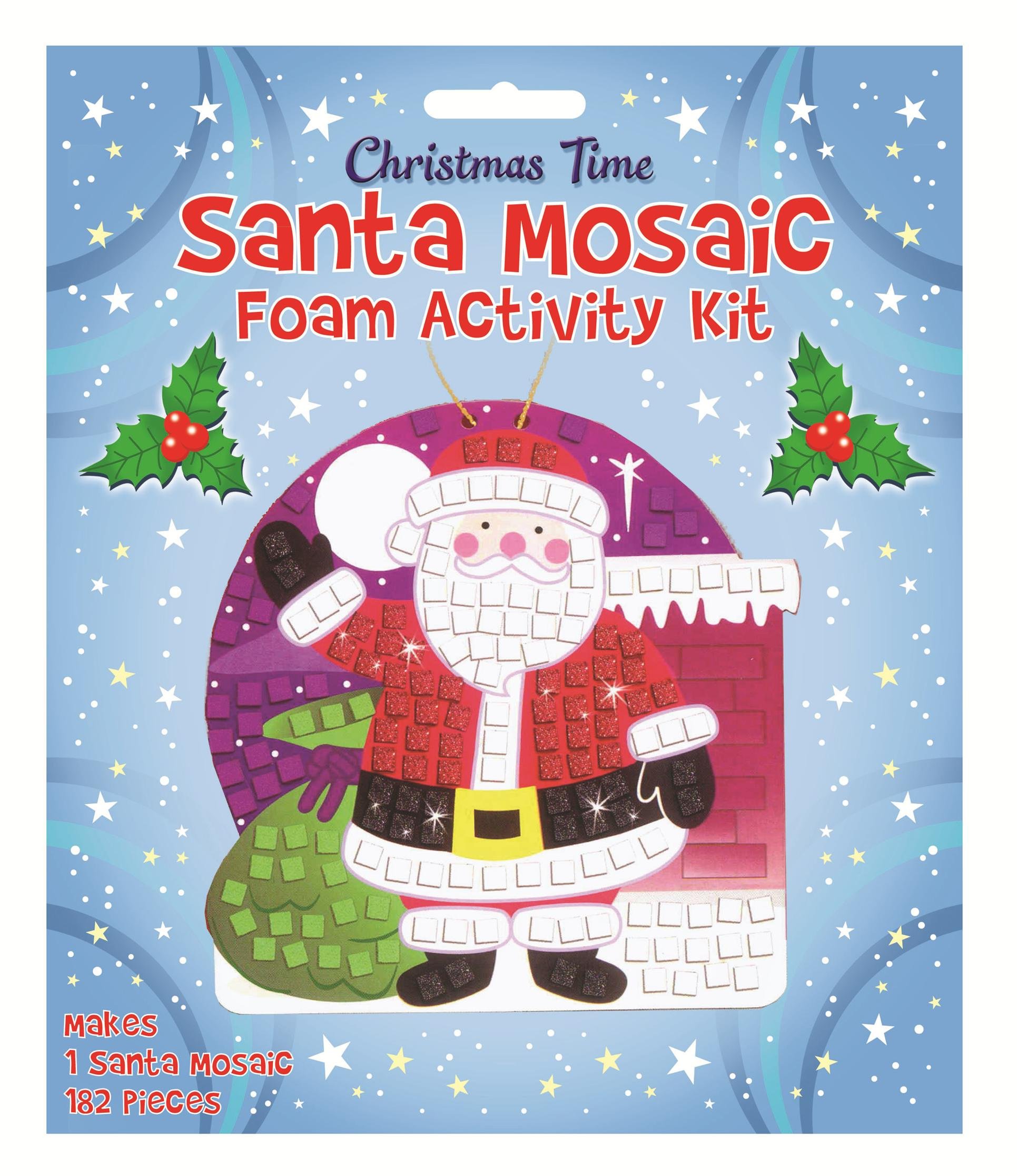 Henbrandt Christmas Mosaic Kit for Kids Make Your Own Xmas Craft Kit Santa Mosaic Art with Sticky Foam Tiles Xmas Party Favour Stocking Fillers for Boys and Girls