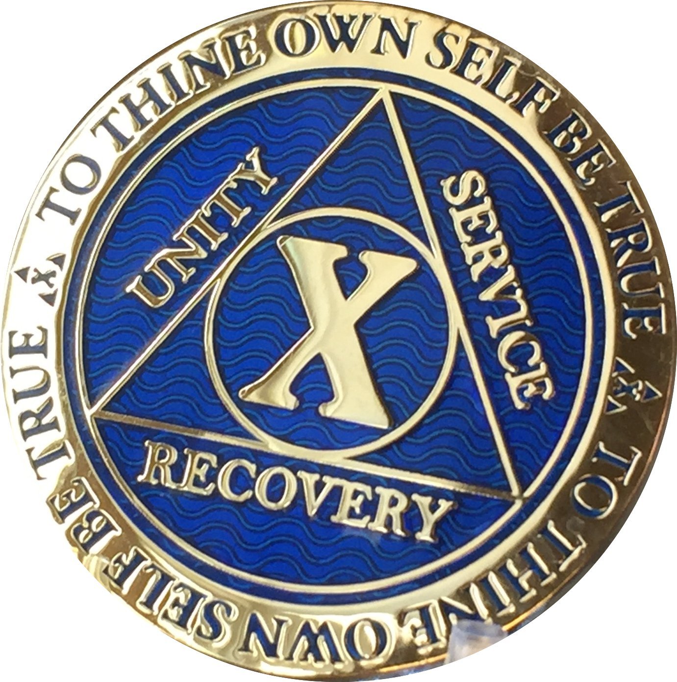 10 Year AA Medallion Dusty Blue Color Gold Plated Chip, Brass