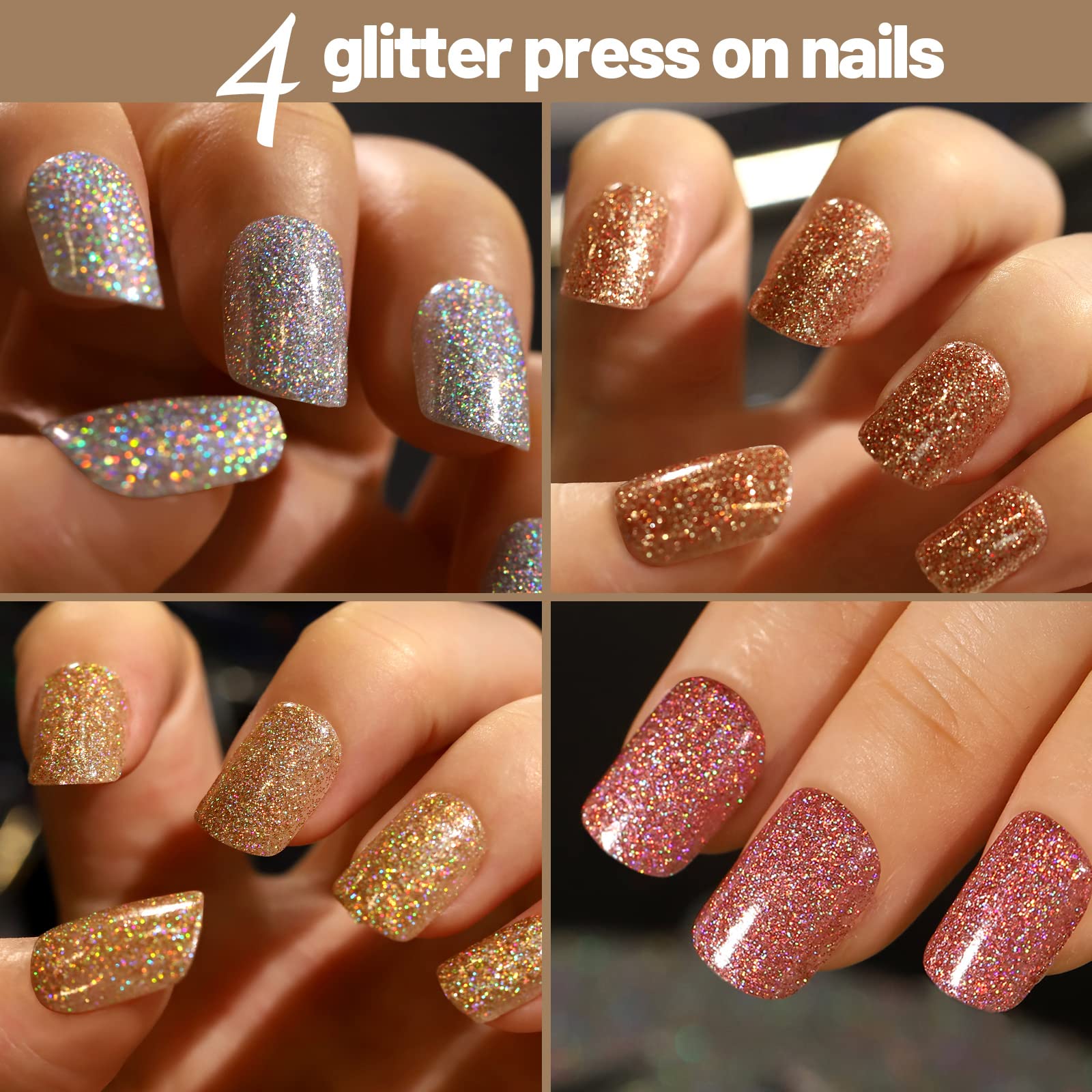 Teenitor Short Press on Nails - 288Pcs Matte Acrylic Square Fake Nails Full Cover, Glitter False Nails Glue on - Image 4