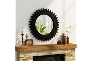BEAUTYPEAK 24 Inch Black Boho Wall Decor Sunburst Mirror - Round Wooden Wall Decor, Handmade Rustic Circular Mirror for Livin