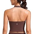 CRZ YOGA Womens Butterluxe Halter Longline Sports Bra - Padded Workout Yoga Crop Tops Tanks with Built in Pads