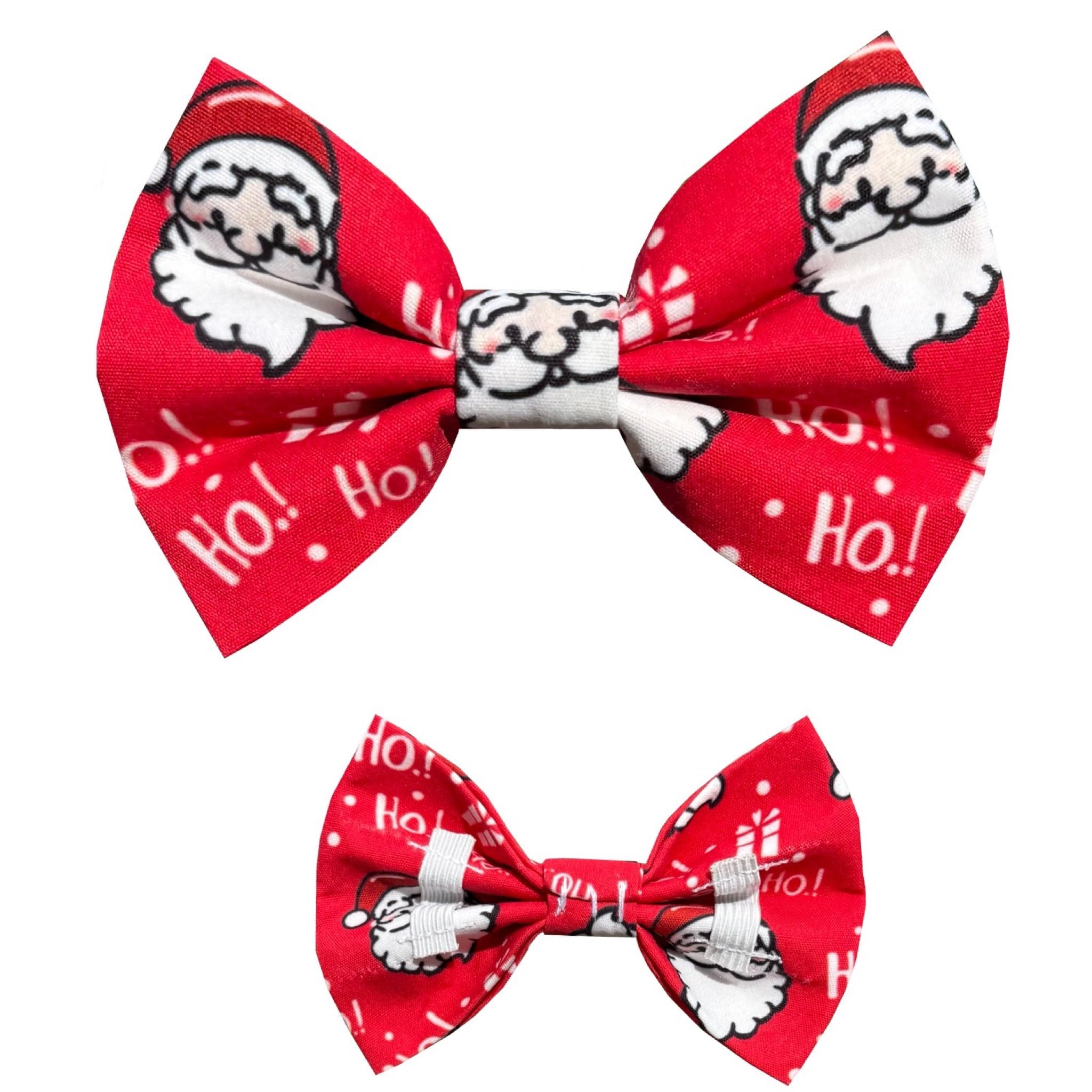 New Dogs Bow Tie Bowtie Christmas SANTA CLAUSE HO HO! RED Elastic Band attach COLLAR ACCESSORY Handmade UK (Santa HO! Small)