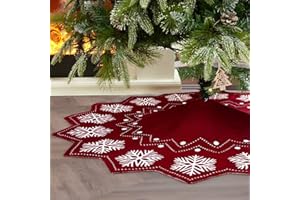 WBHome Christmas Tree Skirt, 52 inch Double-Layer Cable Knitted Thick Rustic Holiday Decoration, Christmas Snow Pattern