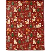 ainori Cat Christmas Decorative Throw Blanket, Kitten Tree Gingerbread Snowflake Print Decoration, Soft Flannel Winter Blankets for Couch Bed Sofa, Holiday Home Decor, Xmas Festival Gifts 50x60 Inch